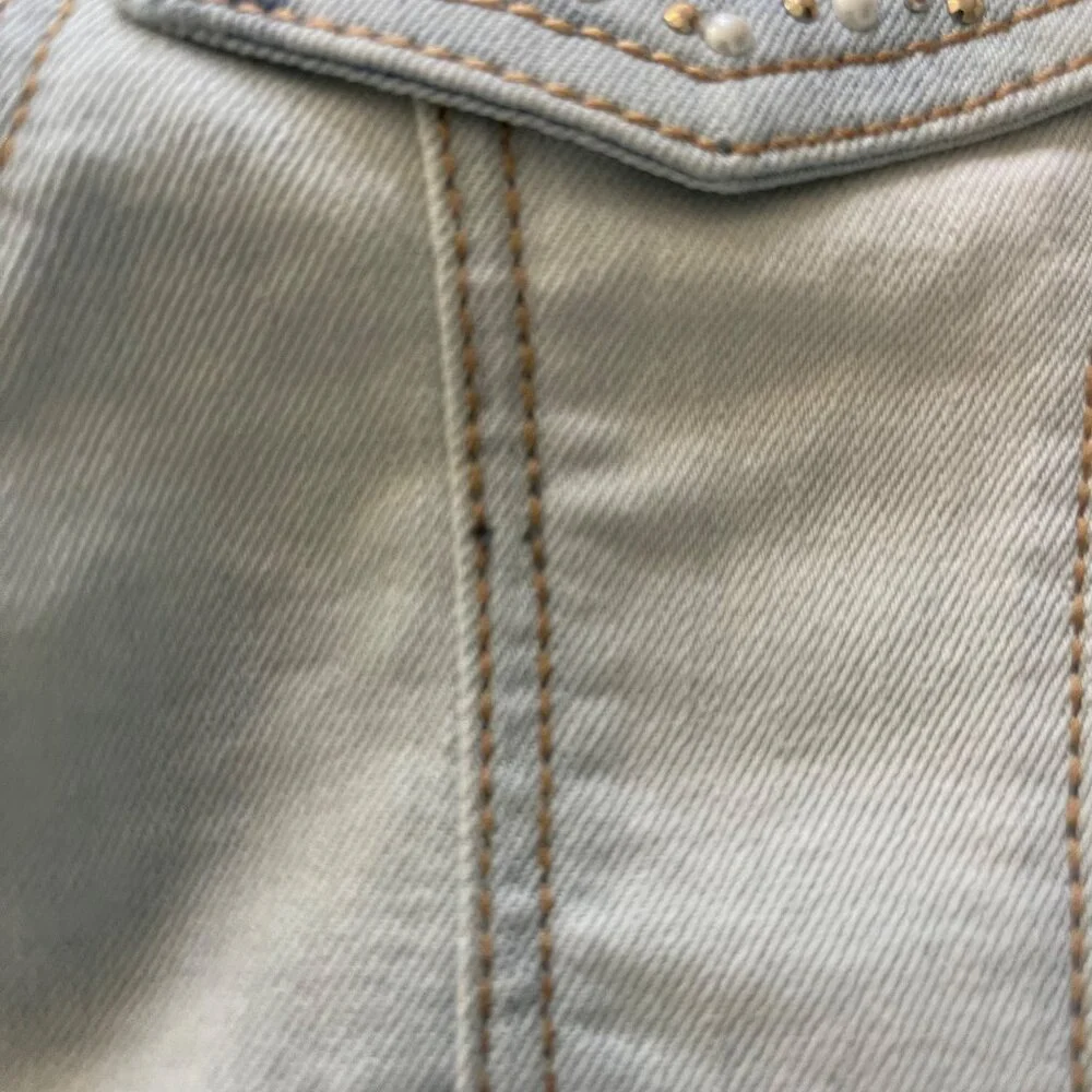 Mayoral Girls Denim Vest Size 10 Pearl Studded Light Wash Jean Jacket Western